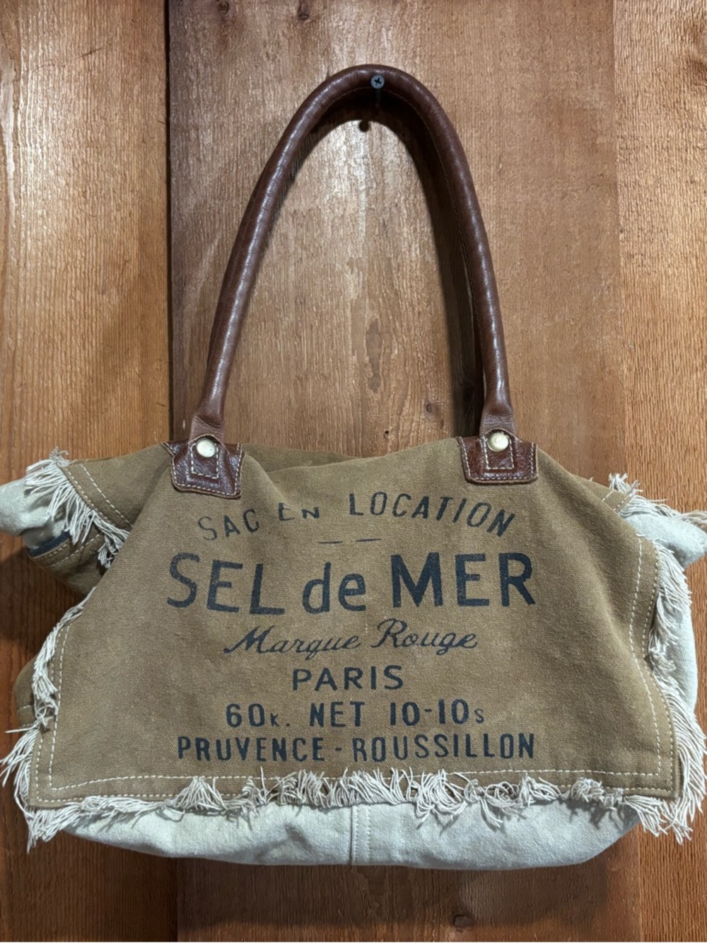 Myra Bag Upcycled Canvas Leather Tote Bag Sel De Mer French Graphic Fringe Boho
